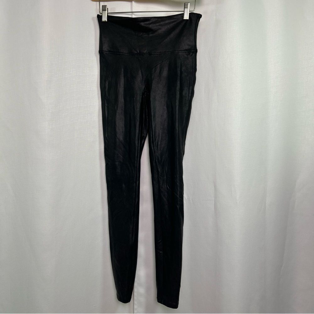 SPANX Faux Leather Leggings Medium Black High Waisted Women's Pants tummy tuck